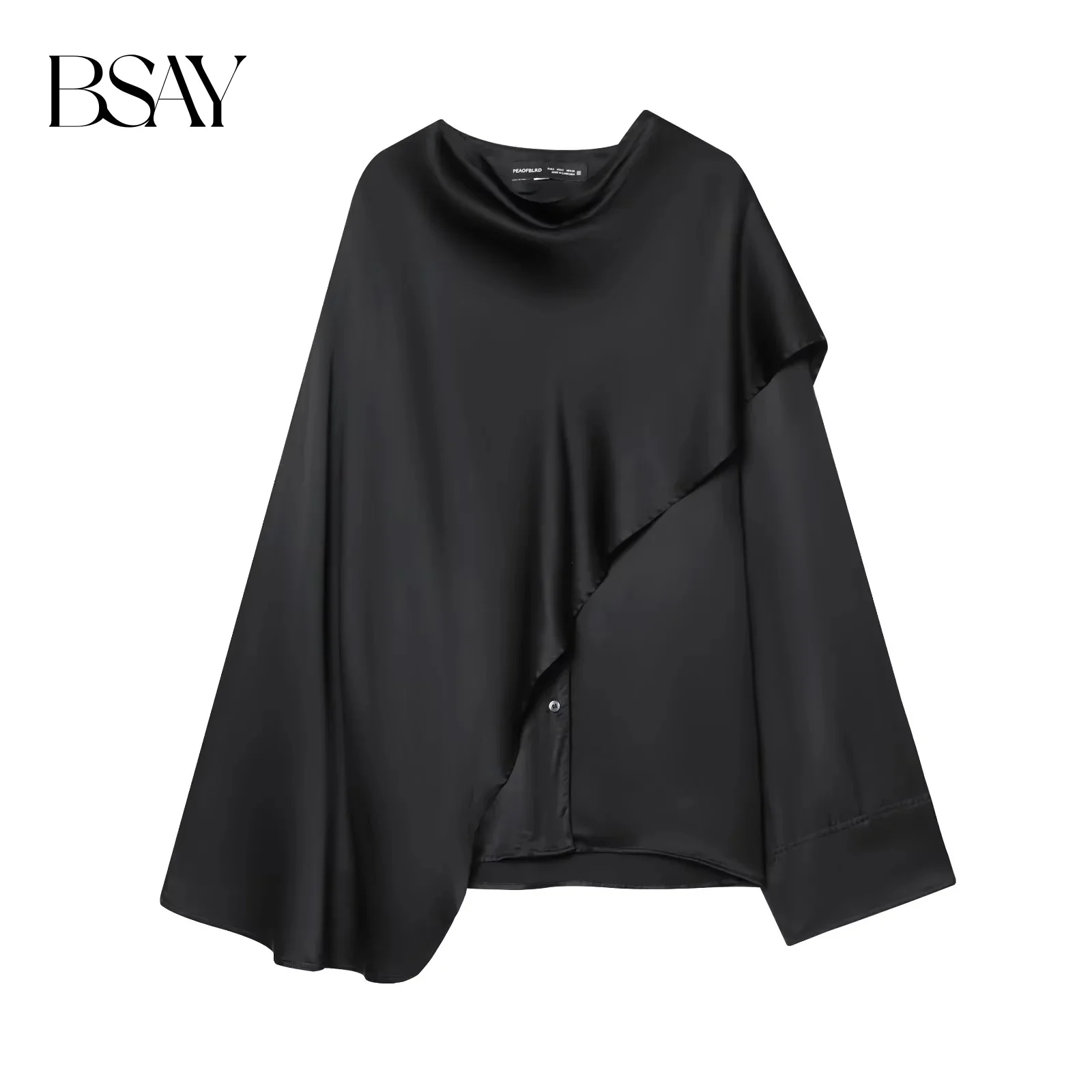 

BSAY Cloak Style Shirt for Women Fashion Autumn Winter New black Long Sleeves Blouse Street Clothing Chic Ladies Tops mujer