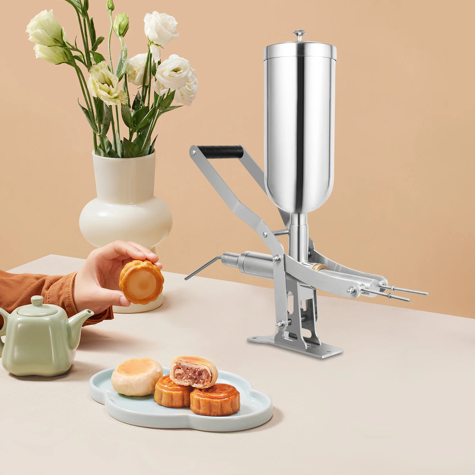 

Manual Donut Filling Machine, 5L/5.28Qt 304 Stainless Steel 4 Nozzles Cream Sauce Filler For Bakery Cafe Dessert Shop