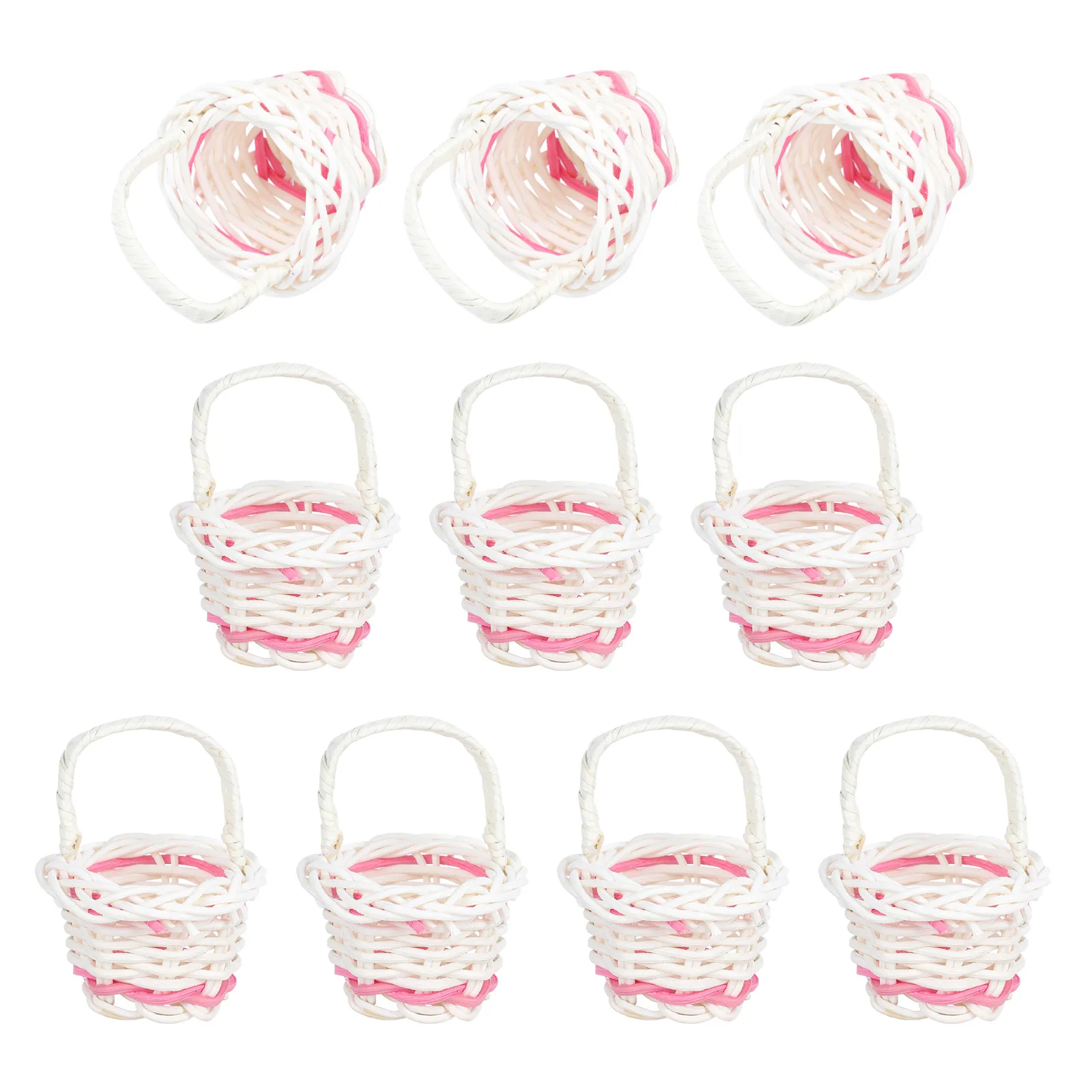 سلة صغيرة 10 قطع من سلة الروطان المنسوجة على شكل زهرة صغيرة لتزيين المنزل والمكتب والحديقة #5