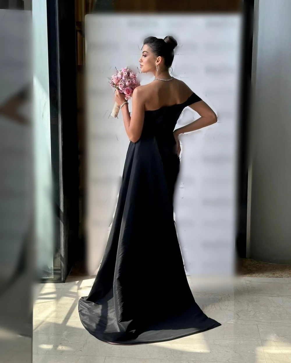 Simple One-shoulder Off-the-shoulder Mermaid Sweep/Brush Evening Dresses Satin Formal Occasion Gown	vestido feminino fest