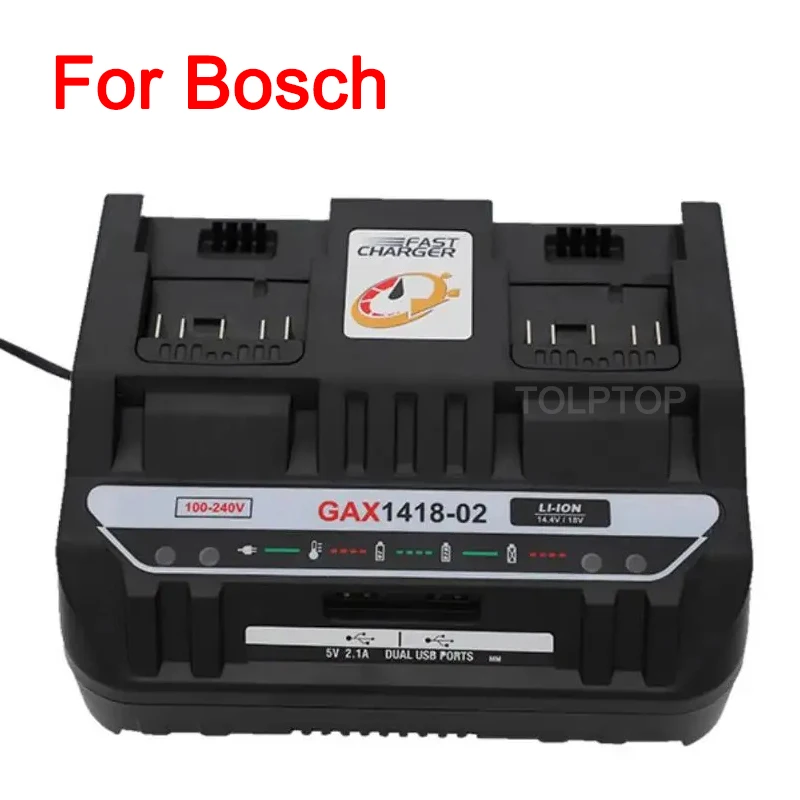 Carregador de Bateria Duplo para Bosch Carregador de Bateria Li-ion com Porta Usb 4a 14.4v 18v Bat618 Bat614 Bat609 Gax141802