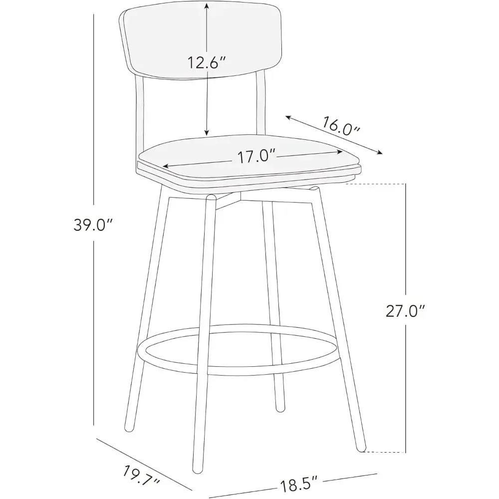 Taburetes de barra de altura de mostrador giratorio con respaldo, taburetes tapizados de tela, altura de asiento de 27 ", marco de Metal y madera, Juego de 2