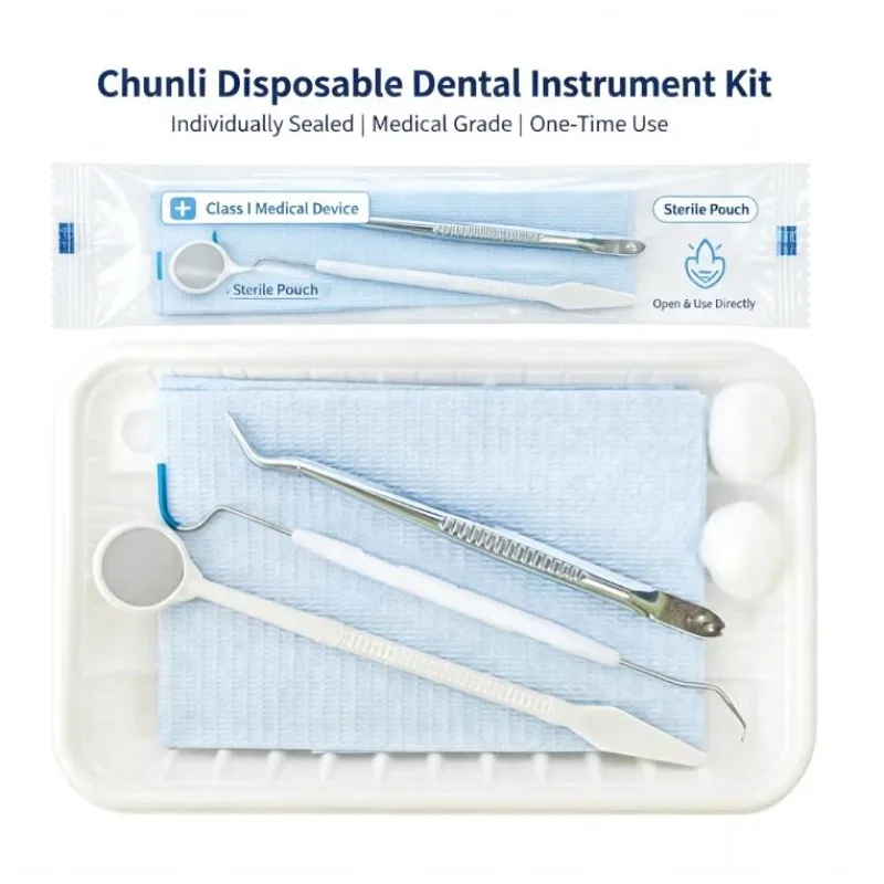 200/pcs Disposable Oral Instrument Box Dental Examination Care Cleaning Intraoral Mirror Tweezers Probe Disposable Oral Exam Kit