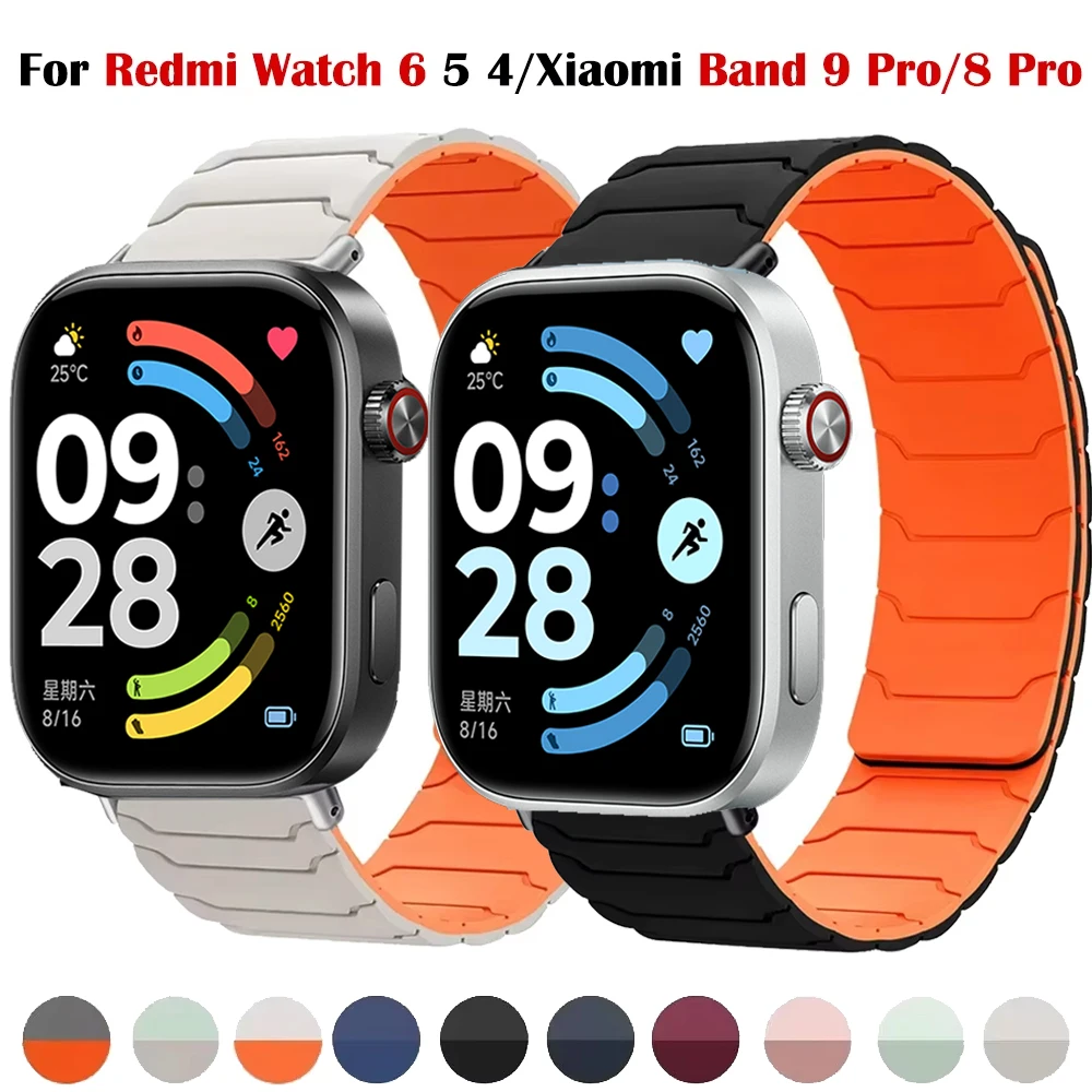 Magnetisches Sportarmband für Redmi Watch 6 5 4, weiches Silikon-Ersatzband für Xiaomi Mi Band 9 Pro/Mi Band 8 Pro Armband Correa