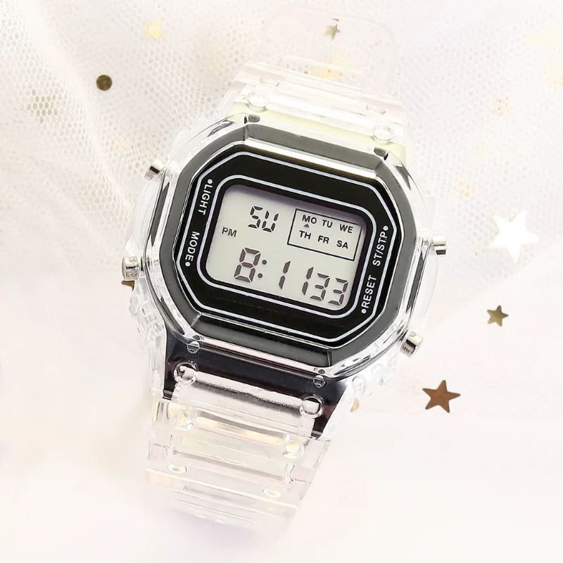 PCV Transparent Strap Watch LED Digital Watch Square Women Watches Vintage Sports Watches Students Electronic Wrist Band Clock