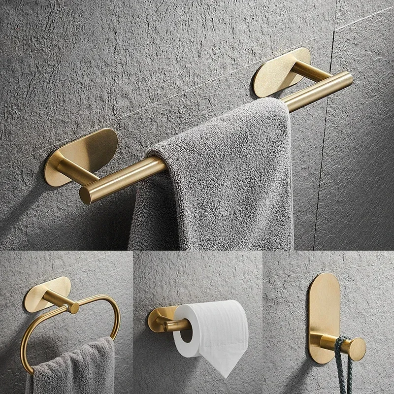 Juego de accesorios de baño de montaje en pared, barra de toalla de acero inoxidable, anillo de toalla, soporte de papel, gancho, Moderno