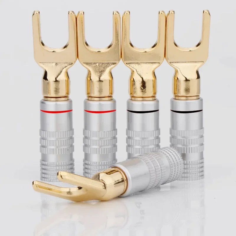 Gold plated Y U Shape Banana Plug Audio Speaker Plugs Screw Fork Spade Cable Wire Connector