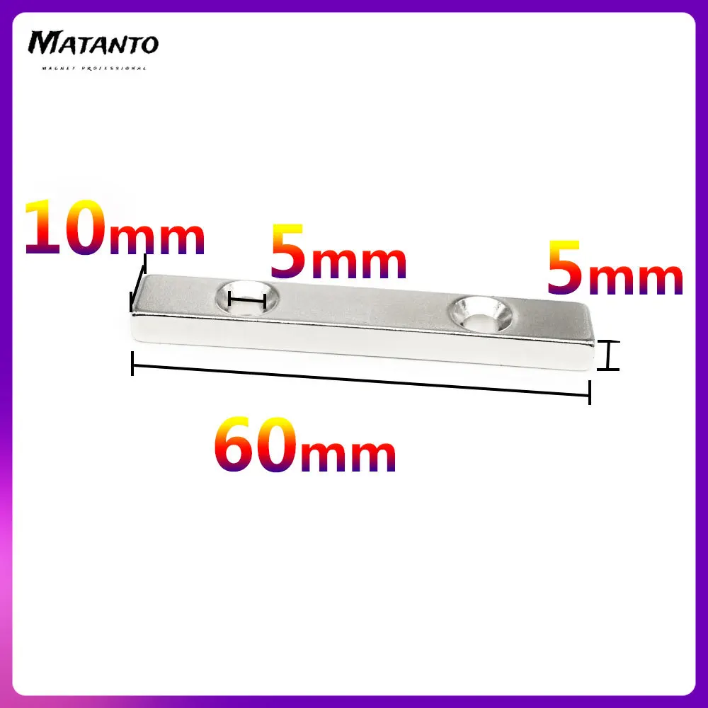 

1/2/5/10/15/20PCS 60x10x5-5mm Block Powerful Strong Magnetic Magnets Holes 5mm 60x10x5-5 Strip Neodymium Magnets 60*10*5-5