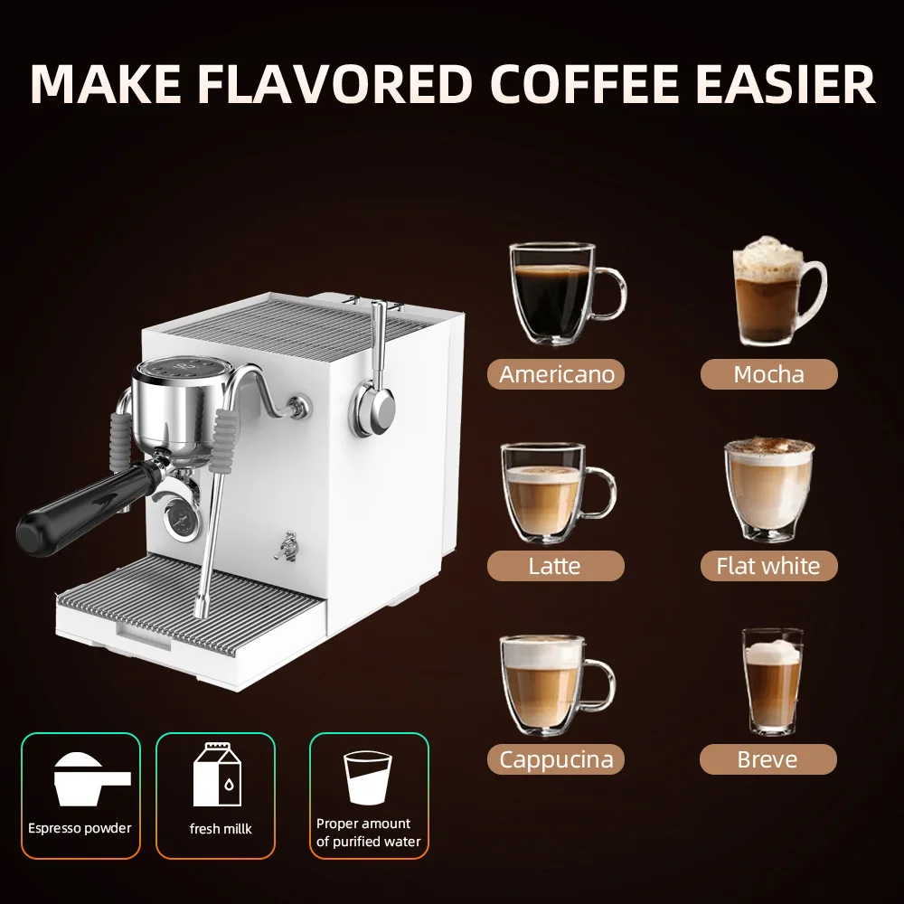 15Bar Semi-Automatic Espresso Machine – Home Coffee Maker with Steam Milk Frother, High Pressure Pump