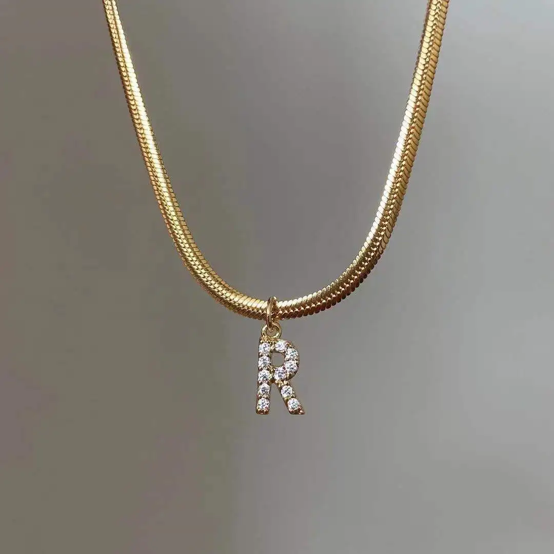 Trendy 26 Initial Letters Cubic Zirconia Pendant Necklaces for Women Gold Plated Chains A-Z Charm Name Personalized Neck Jewelry