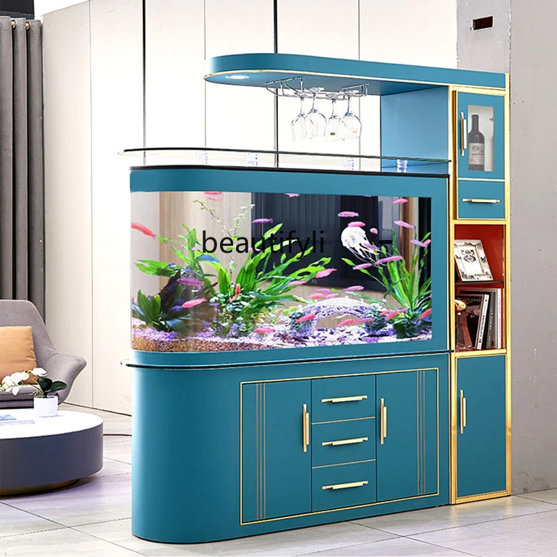 

Fish Globe Living Room Wine Cabinet Household Large Subareas Screens Glass Change Water Ecological Bottom Filter Floor Aquarium