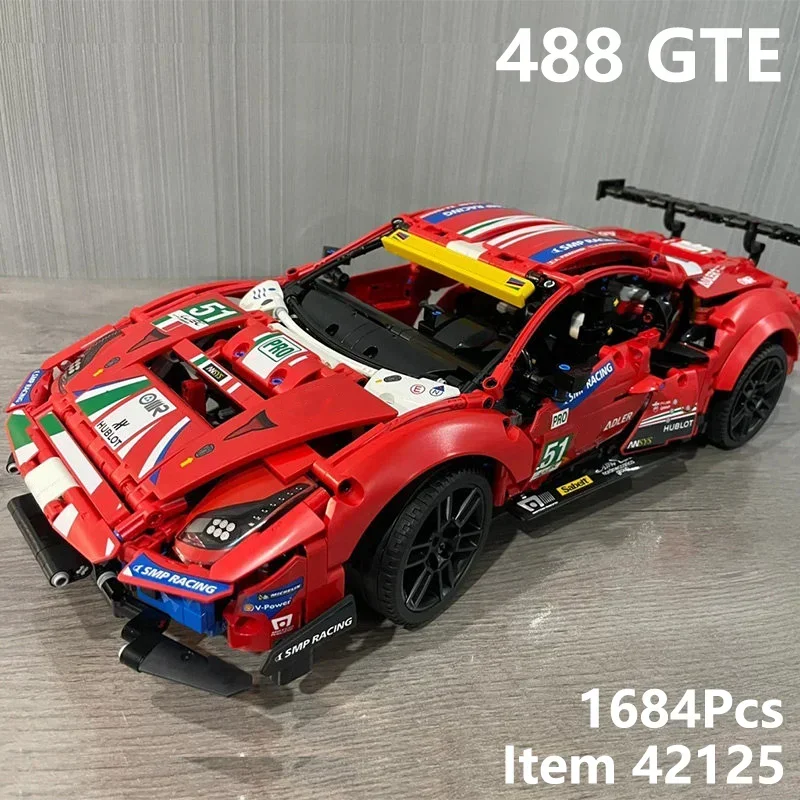 488 GTE Technical 42125 1684Pcs 1:10 Building Blocks MOC Sports Race Car DIY Vehicle Bricks Sports Car Model Kids Adult Assembly