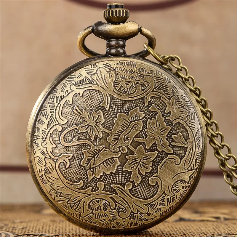 Bronze Pocket Watch Hollow Out Bee Cover Men Women Quartz Analog Clock Roman Number Dial Fob Sweater Chain Golden Timepiece