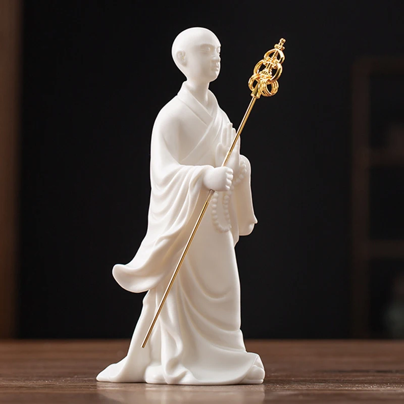 Chinese-style purple clay ceramic statue of Bodhisattva Ksitigarbha for worship, Zen-inspired home decor, feng shui entranceway