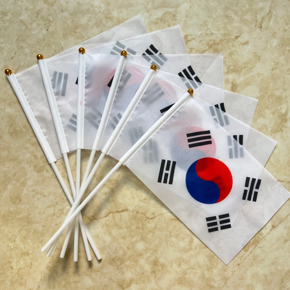 CZY, Korean Flag 14x21cm Kor Kr South Korea Flag 30cm Plastic Flagpole Hand Waving National Korean Flag Activity Parade Sport