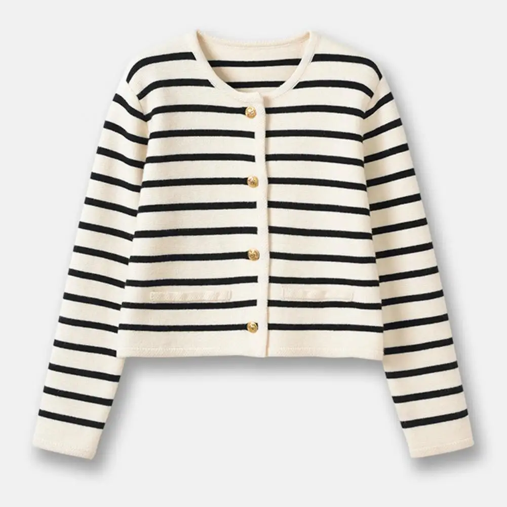 

Striped Cardigan Chic Women's Striped Knit Cardigan Cozy Stylish Sweater Coat for Fall/winter with Single-breasted Design Round