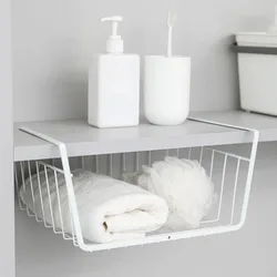 1-2Pcs Multipurpose Hanging Basket Organizer Metal Hanging Basket Bedside Wardrobe Storage Basket for Kitchen Cabinets and Desks