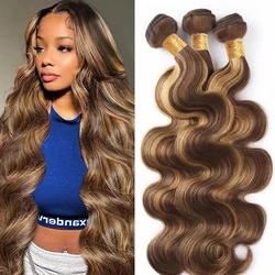 P4/27 Highlight Body Wave Hair Bundles Brown Blonde Brazilian Remy Hair Weaving and Extensions 26 28 30 inches For Black Women