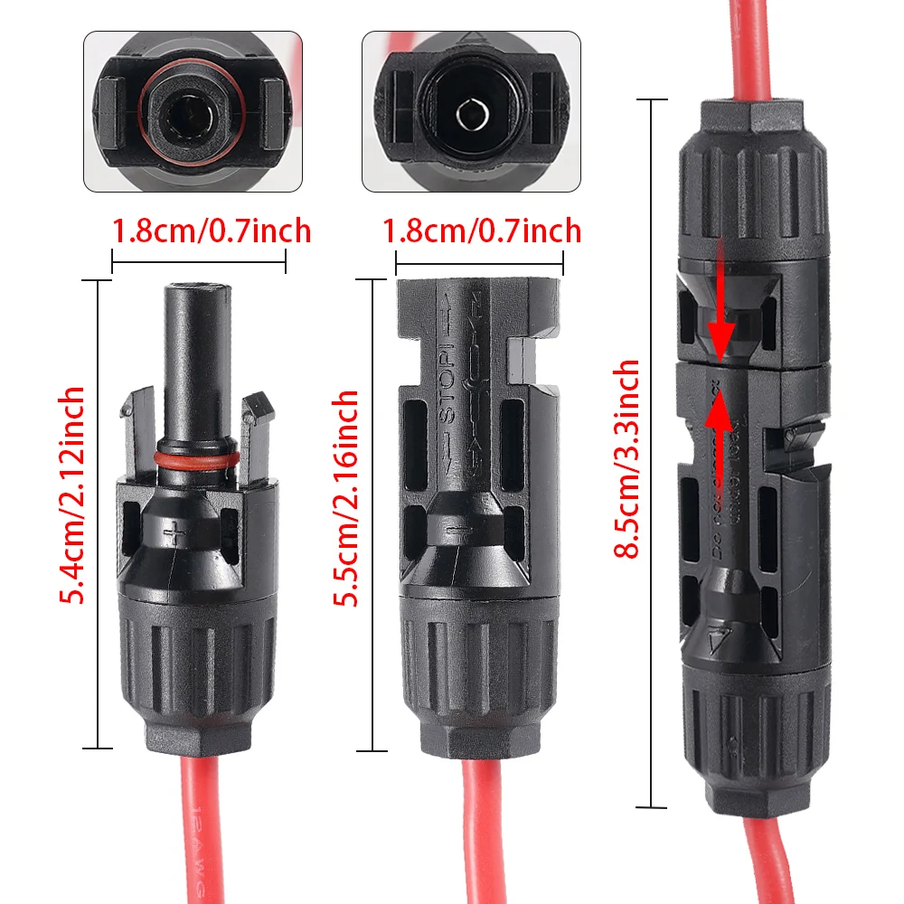 Waterproof IP67 Solar Extension Cable 12AWG Silicone Tinned Copper Double End Solar Connector Wire For Solar Panel RV Yacht Home