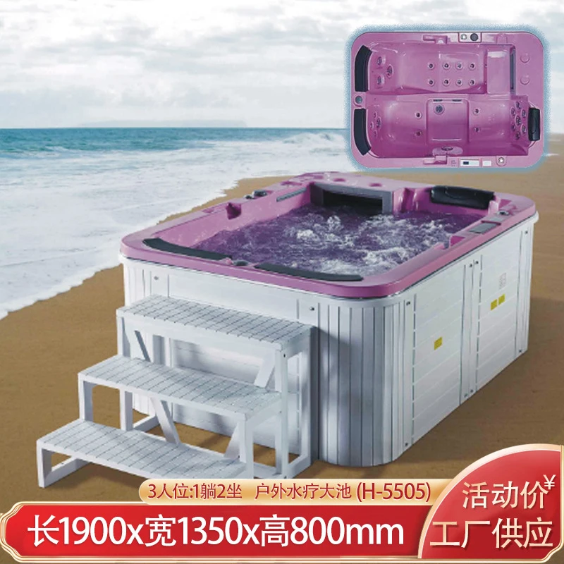 

3 person rectangular SPA surf massage outdoor bathtub acrylic smart constant temperature hotel hot spring spa pool 2 sit 1 lie