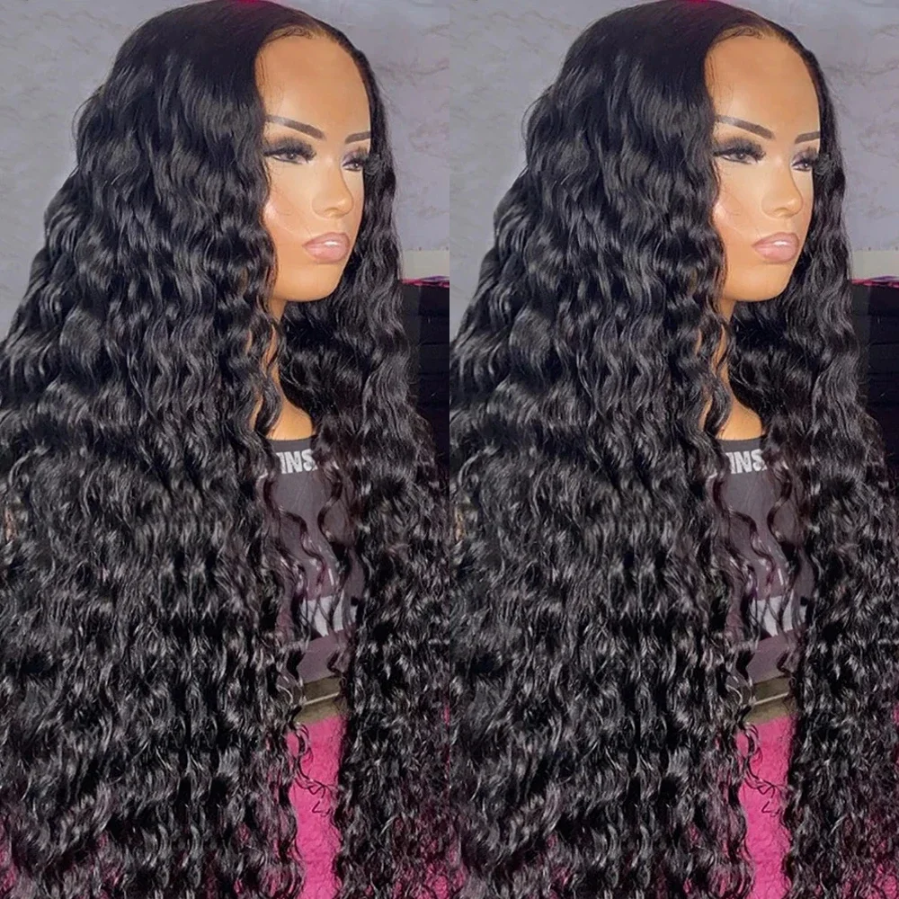 Peluca de cabello humano rizado con encaje Frontal para mujer, pelo Remy con ondas profundas, 13x4, 13x6, 34 pulgadas, predesplumado