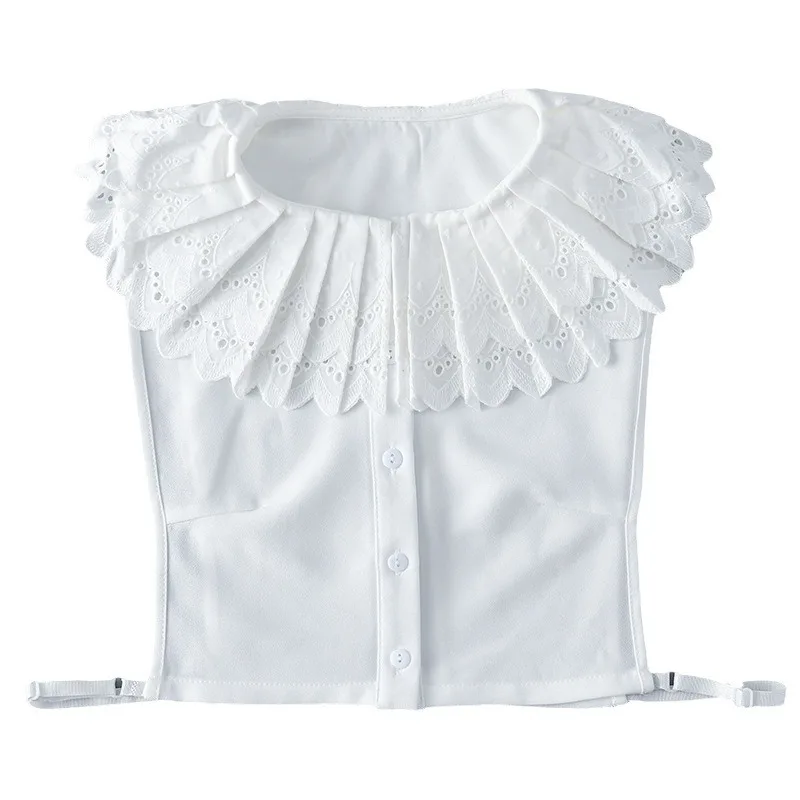 Big Lapel Crochet White Fake Collars+ Fake Cuff Sleeved for Woman Removable Shirt Collar White Detachable Collar for Girls