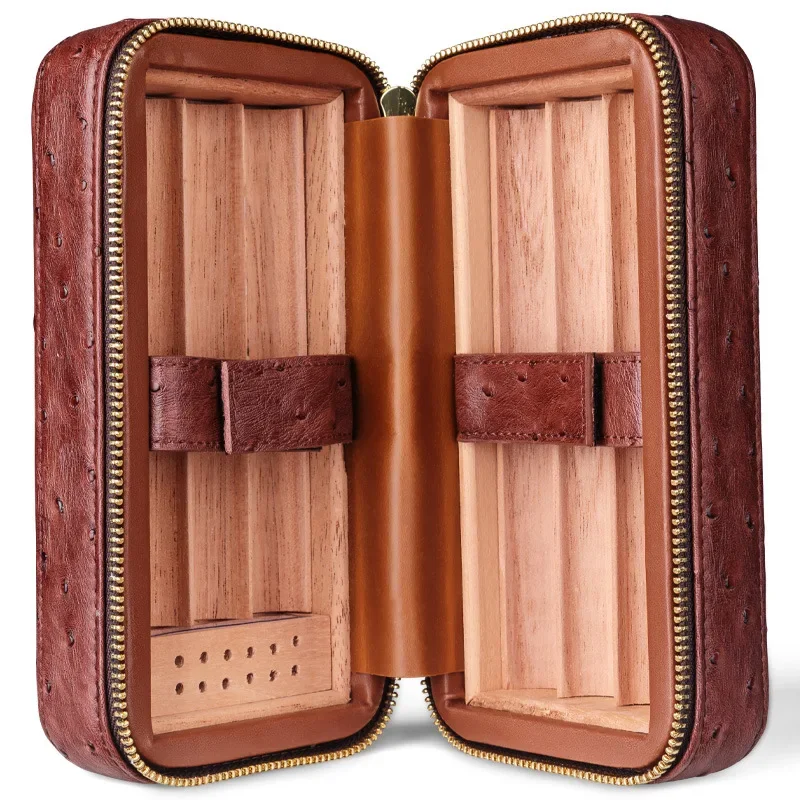 6pcs PU Cigar Case Travel Cedar Wood Cigar Humidor with Humidifier&Dropper Portable Smoking Accessories