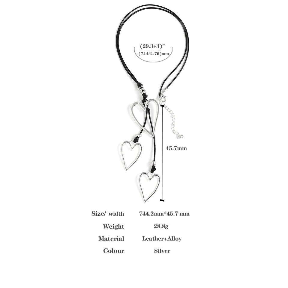 Amorcome Big Silver Color Heart Pendant Long Leather Necklace Boho Women Statement Ethnic Jewelry Lariat Necklace Mujer Collares