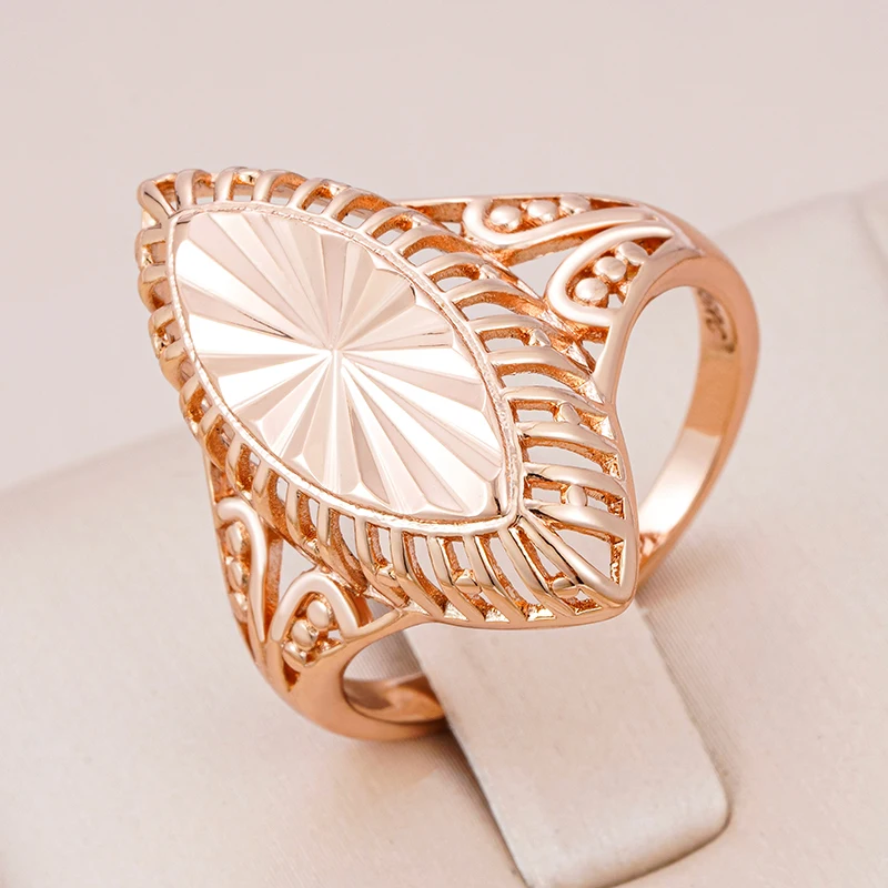 Kinel New Fashion Glossy Rings for Women Unusual Creative Hollow Rhombus 585 Rose Gold Ethnic Bride Vintage Jewelry Quality Ring