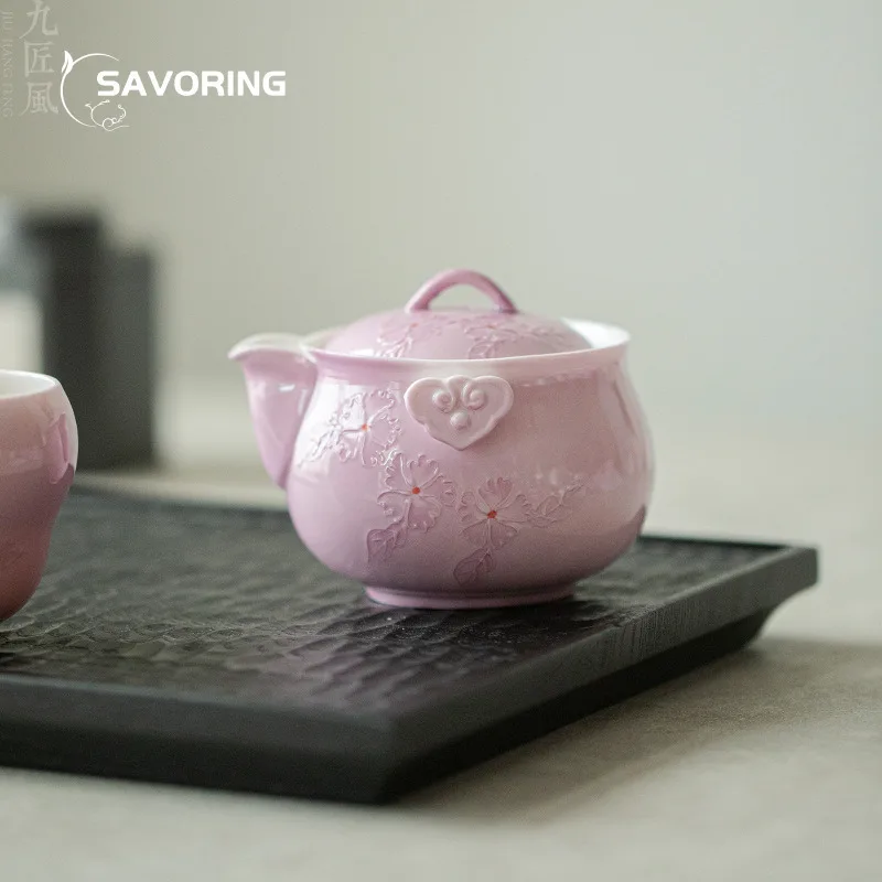 Hand Stacked Flowers Tea Pot Pink Hand Pot Puer Tea Kettle Pots Chinese Tea Set Tea Infusers Tea Maker Tea Jug Tea Accessories