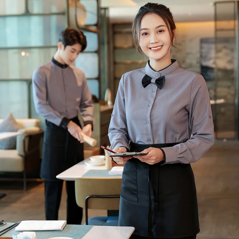 Fast Food Restaurant Server Uniform Langarm Western Restaurant Coffee Shop Steakhouse Burger Cake Shop Mitarbeiter Shirt für Wo