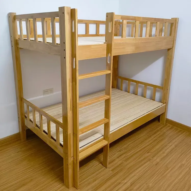 Rubber wood student dormitory with guardrails, solid wood bunk beds, B&B apartment beds, staff dormitory beds
