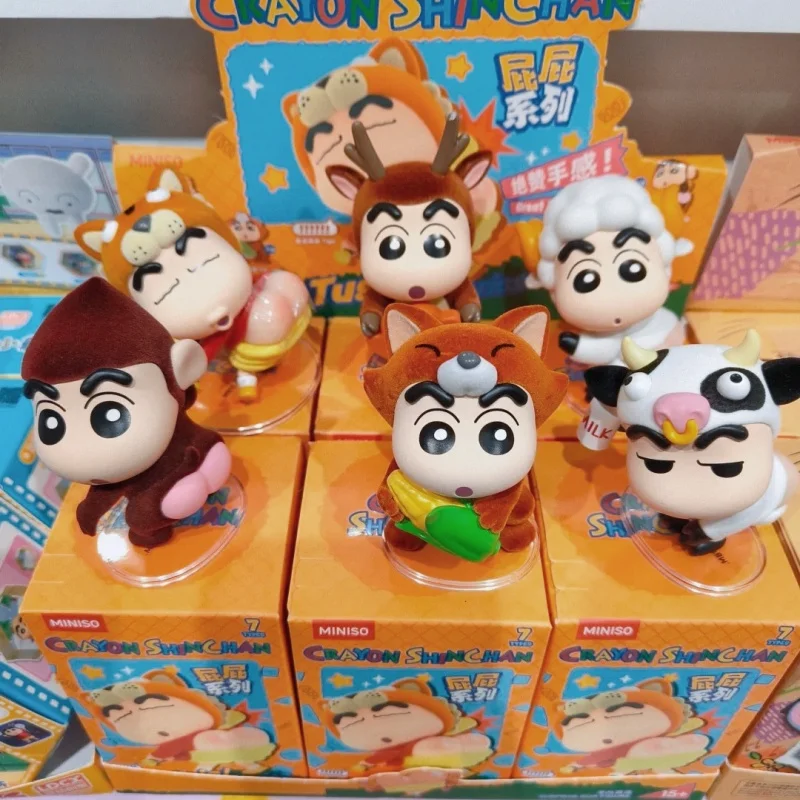 Miniso Crayon Shin-Chan-caja ciega de la serie "Animal Butt", figuras divertidas con temática de animales, juguetes de escritorio coleccionables Kawaii