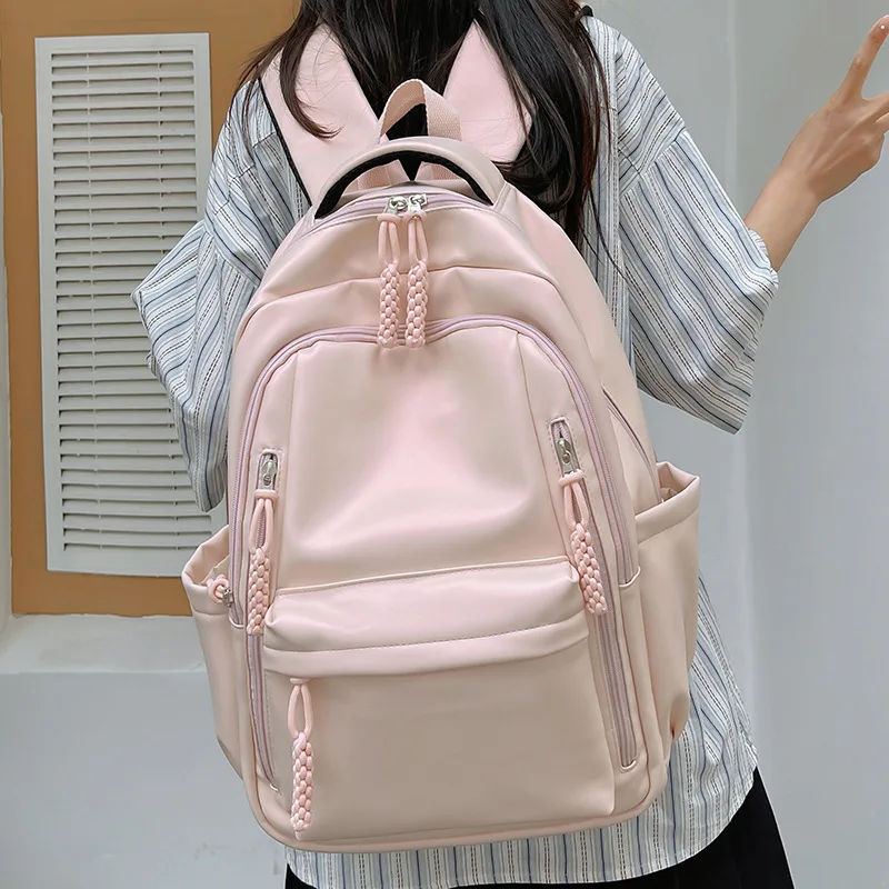 女性用ソフトpuレザーバックパック-大容量スタイリッシュスクールバッグ-高校生大学生向け