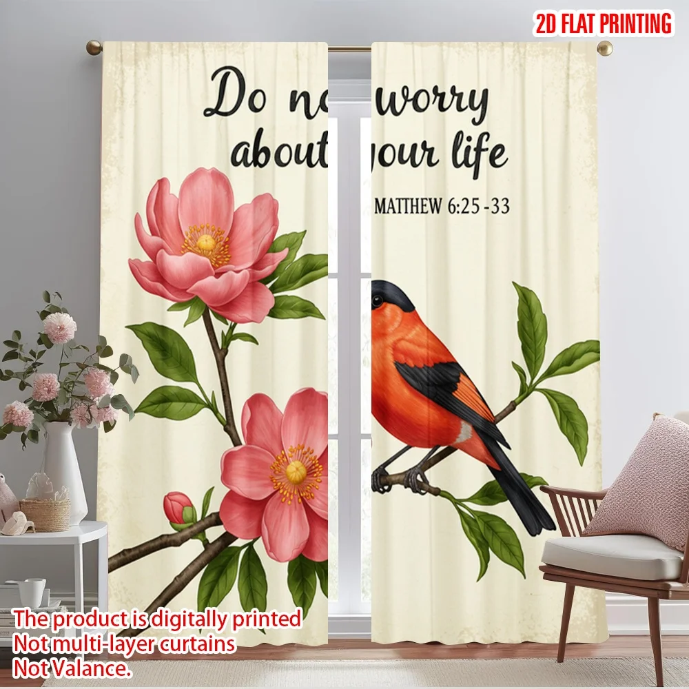 

2pcs 2D flat printing Curtains Do not worry life bird Fabric Without Electricity All Season Party & Holiday Decor for