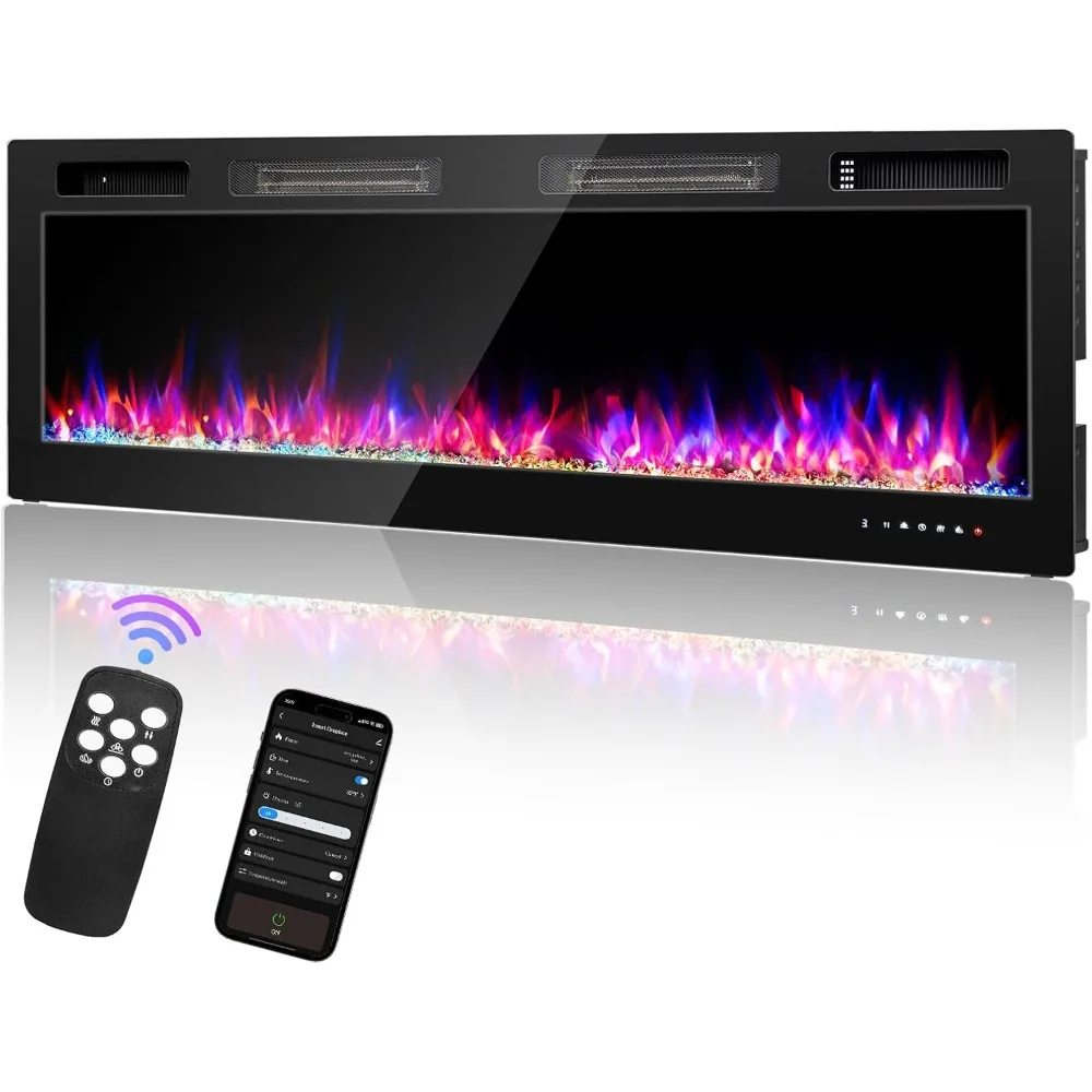 

Electric Fireplace,Inserts/Wall Mounted Fireplace Heater with WiFi,12 Adjustable Flame Colors, Crystal,12H Timer for Living Room