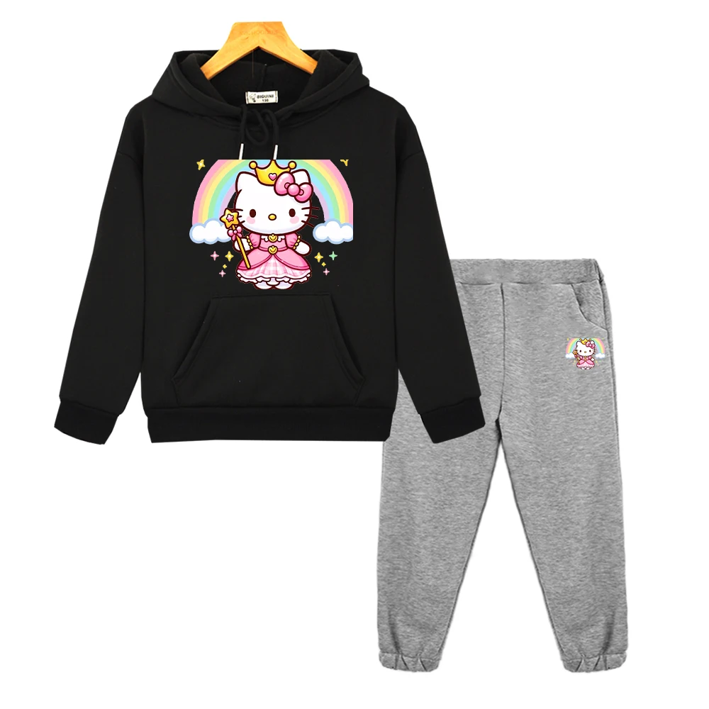 

Sanrio Autumn boy girls Hooded Spors Sets Cartoon pullover+Pant hello kitty anime hoodie Fleece Sweatshirt kids boutique clothes