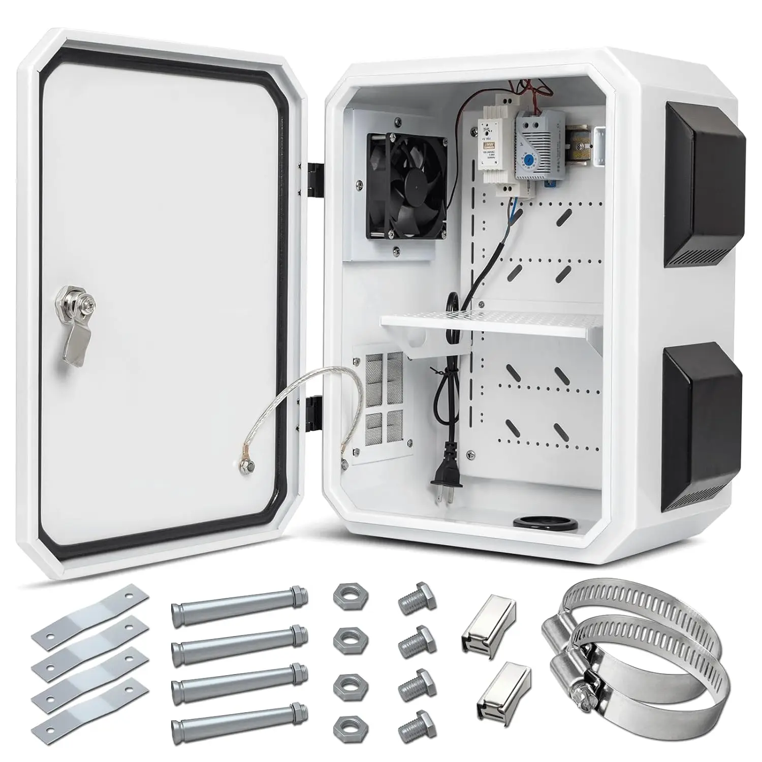 

Outdoor Electrical Box with Thermostat & Fan, IP65 Waterproof, Wall/Pole Mounted for Equipment Protection