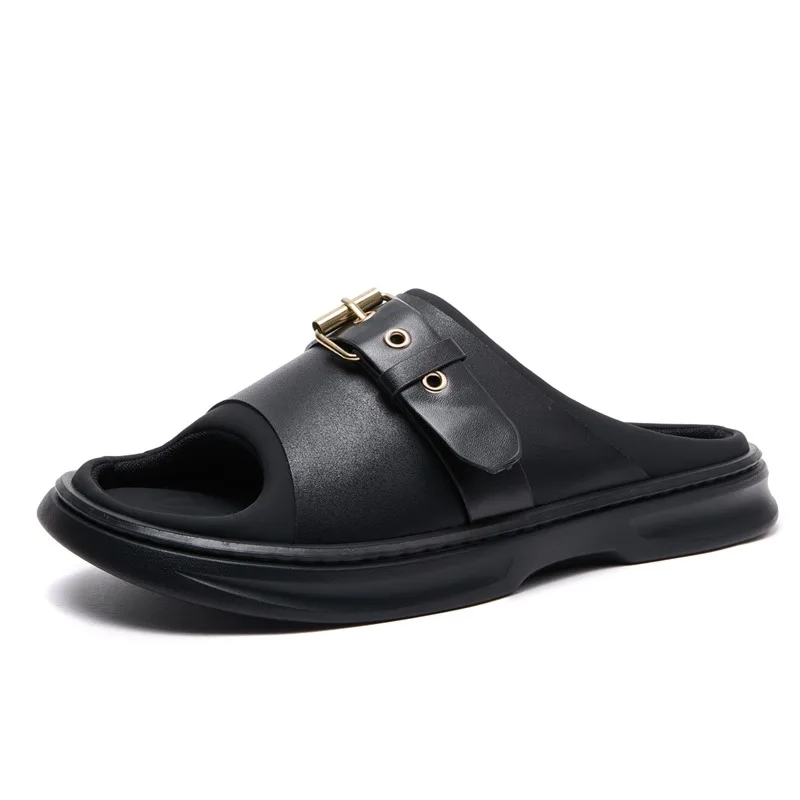 Designer Luxury Fashion Slippers Men's Shoes Metal Buckle Thick Bottom Summer Outdoor Wear Anti Slip Trendy Casual Sandals Male