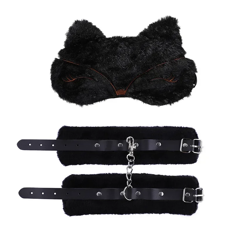 SM Handcuffs Toy Adjustable PU Leather Plush Handcuffs Blindfold Masks Restraints Bondage Sex Toy for Adults Games Accessories