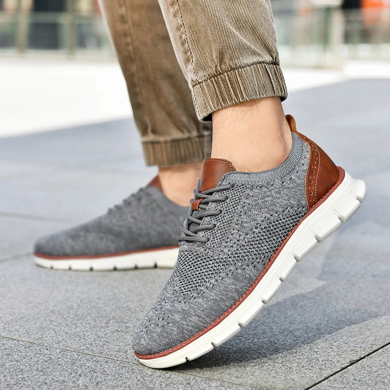 Men Casual Shoes Classic Breathable Brogue Flats Cushioning Color Blocking Design Dress Shoes Versatile Sneakers Lightweight - view 4