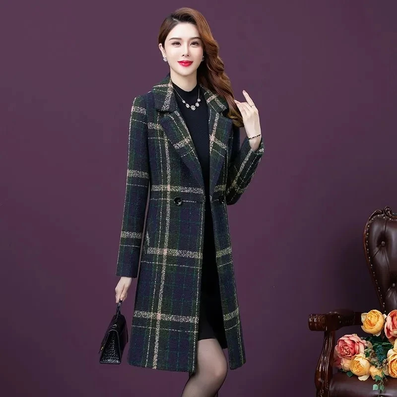 Women's Double-Sided Cashmere Coat, Wool Windbreaker, One Button Plaid Woolen Coat, Long Waist, Female Overcoat, Autumn, Winter