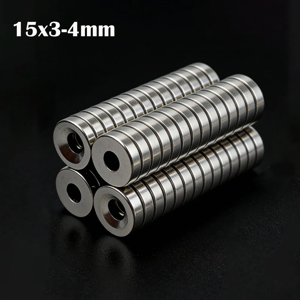 Мощный неодимовый магнит 15x3-4 мм круглые супер сильные магниты с отверстием NdfeB постоянный магнитный Imanes DIY магнит на холодильник