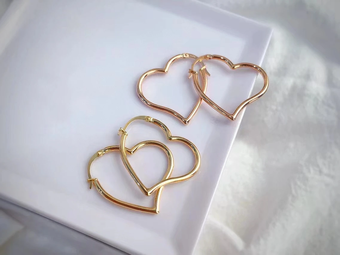 Pendientes de oro auténtico au750/18k con forma de corazón, joyería para mujer, fiesta, regalo y boda