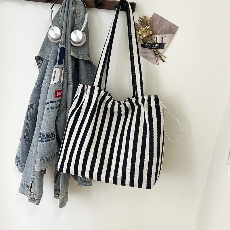 

Женская повседневная многофункциональная дорожная сумка с верхней ручкой, большая вместительная парусиновая женская сумка-шоппер, простая полосатая сумка на плечо2025