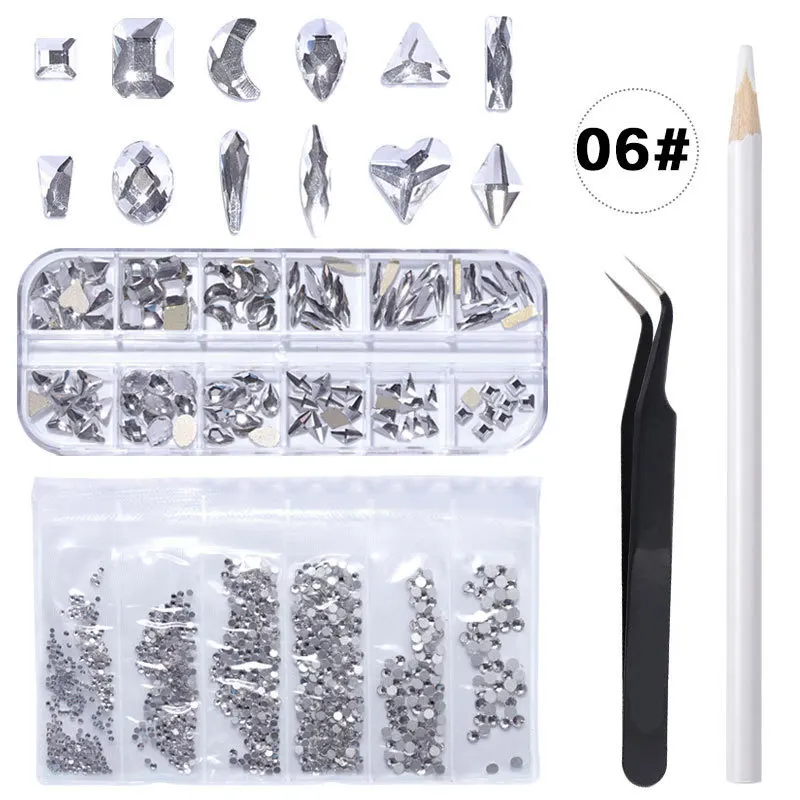 AB Cristal Rhinestones Set, DIY Nail Art Decorações, Flatback Gems para Artesanato, Caixa de 12 Grelhas