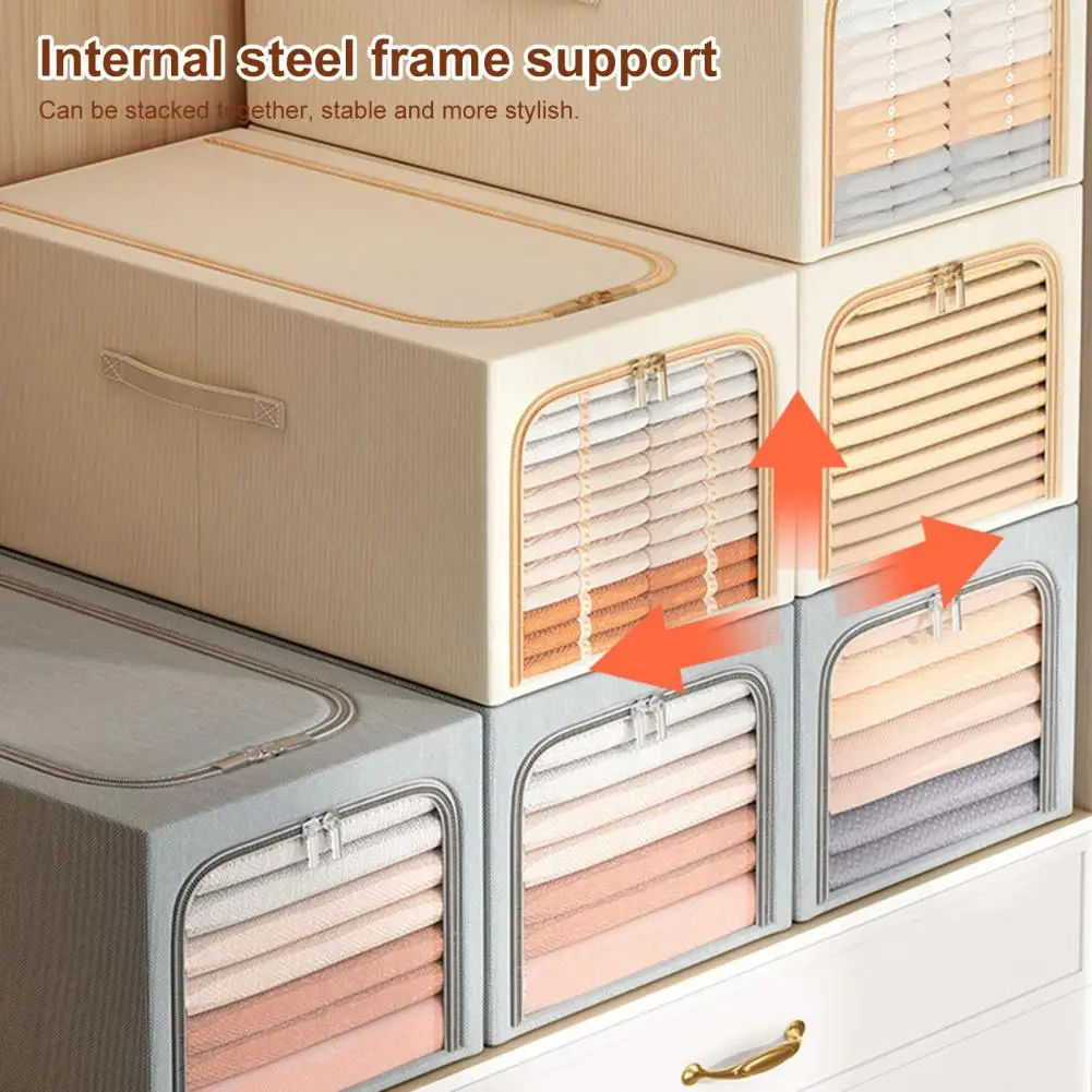 31L Fabric Clothes Storage Box Stackable Dual Zipper Transparent Window Cabinet Space Organizer Collapsible Frame Storage Case