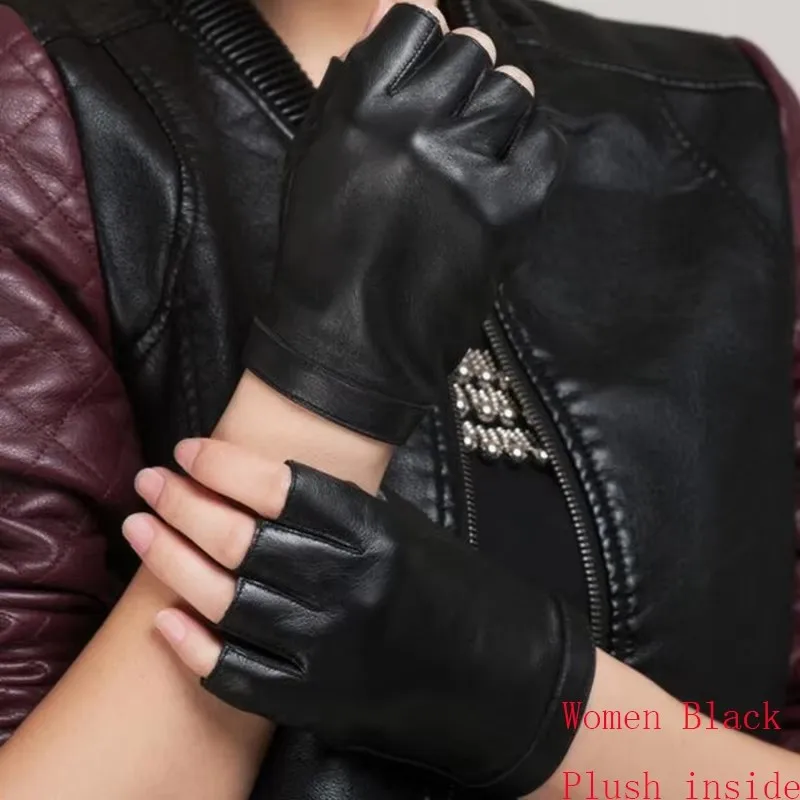 New Fashion High Quality Soft Women Men Half Finger Genuine Leather Motocycle Fingerless Sheepskin Gloves  S74