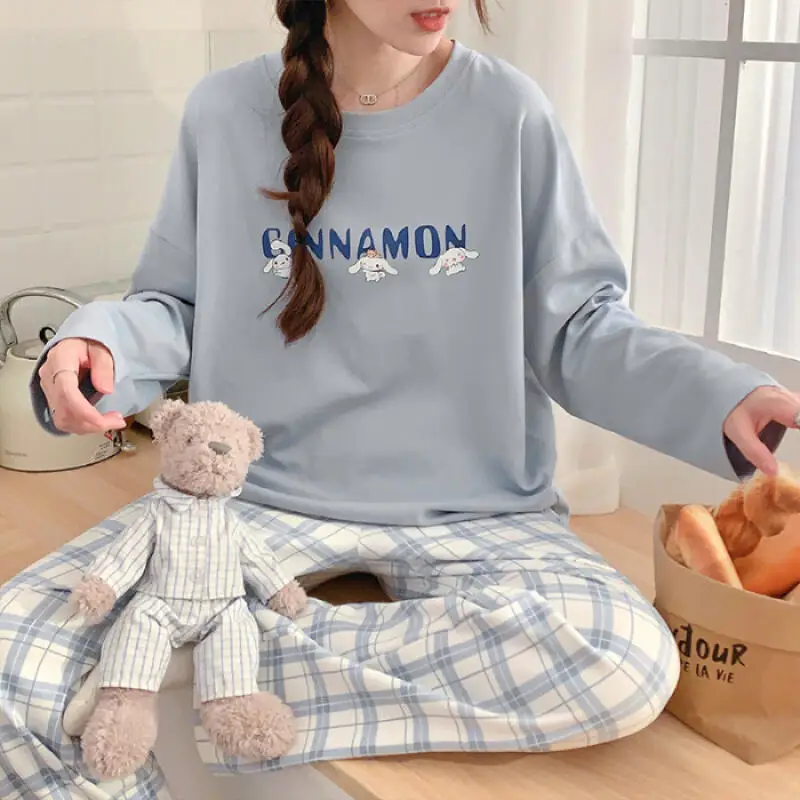 

Sanrio Cinnamoroll Women's Sleeping Pajamas Sets Kawaii Cartoon Autumn Long Sleeve Pant Sleepwear Round Neck Home Clothes New
