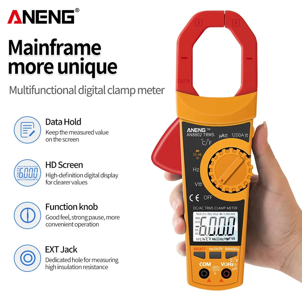 ANENG AN8802 Smart Hand-held Battery-operated Clamp Multimetro Tester True RMS HD Backlit Screen Clamp Meters Electrician Tools